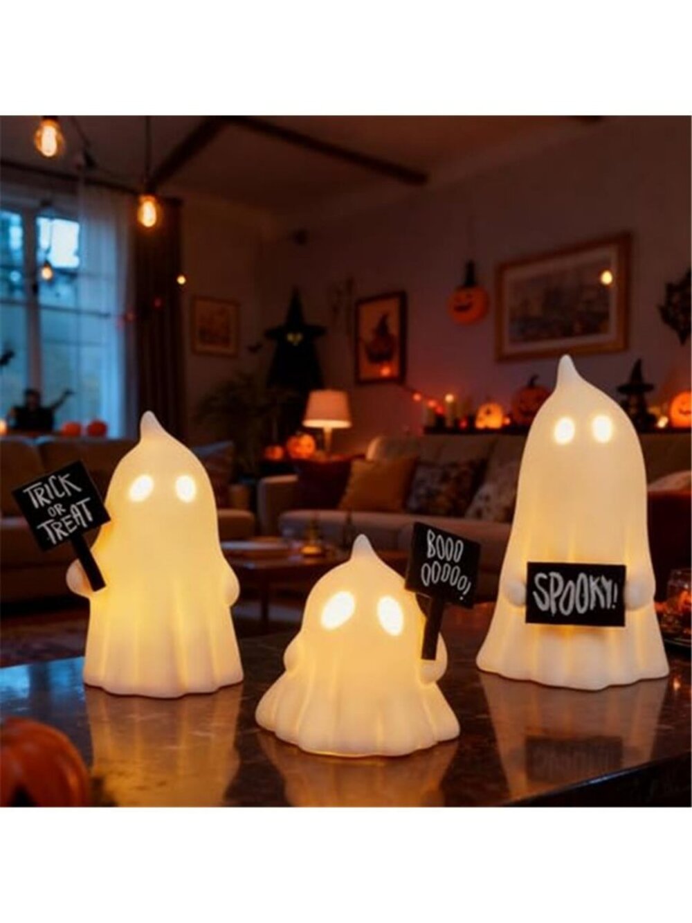 Halloween Ghost Decor, Set of 3 Lighted Cute Ghost for Halloween Indoor